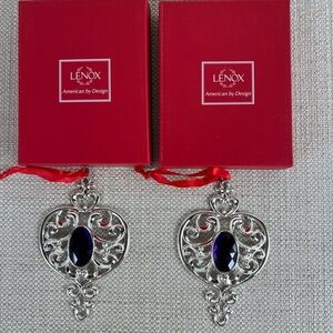 Lenox Bejeweled Ornaments Silverplate Purple Stone Spire Set of 2 New In Box